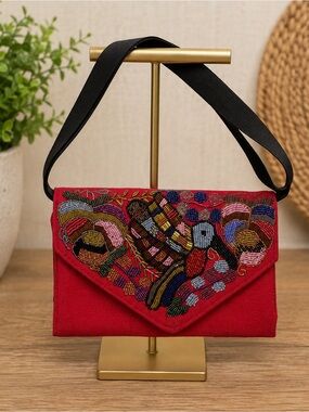 Source Unknown Red Beaded Envelope Wristlet
